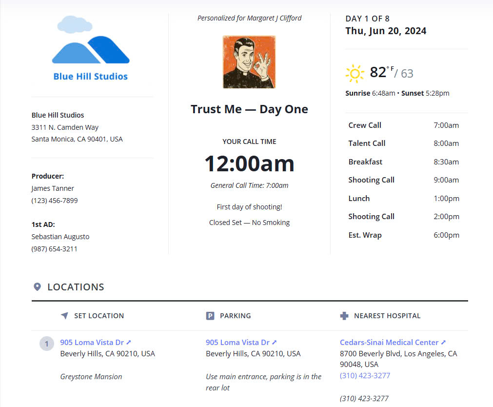 Những yếu tố quan trọng mà một call sheet cần có (Nguồn: StudioBiner)