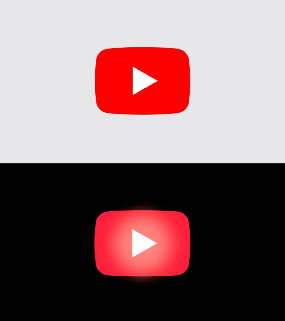 Phía trên là màu logo cũ của YouTube và ảnh dưới là màu logo đã được tinh chỉnh tránh gây ra hiệu ứng "burn-in". Ảnh: YouTube