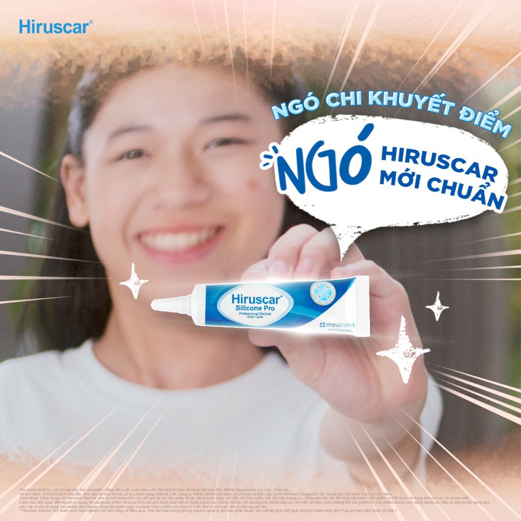 Thay vì tập trung vào nỗi lo về sẹo ("Ngó chi khuyết điểm"), chiến dịch chuyển hướng người xem đến giải pháp đáng tin cậy ("Ngó Hiruscar mới chuẩn"). Ảnh: Hiruscar